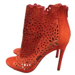 ALDO Ralidien Red Vegan Leather perforated peep toe booties heeled ankle boots